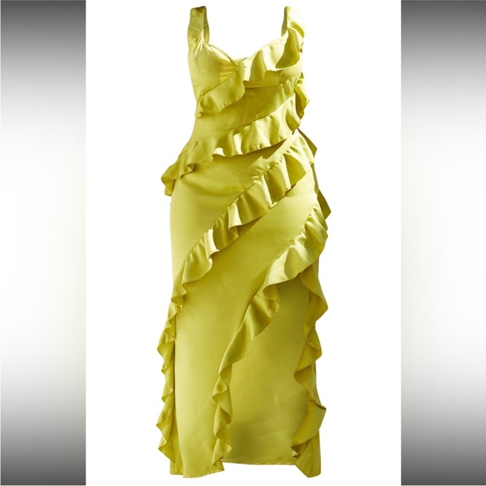 PrettyLittleThing Lime Green Ruffle Midi Dress
